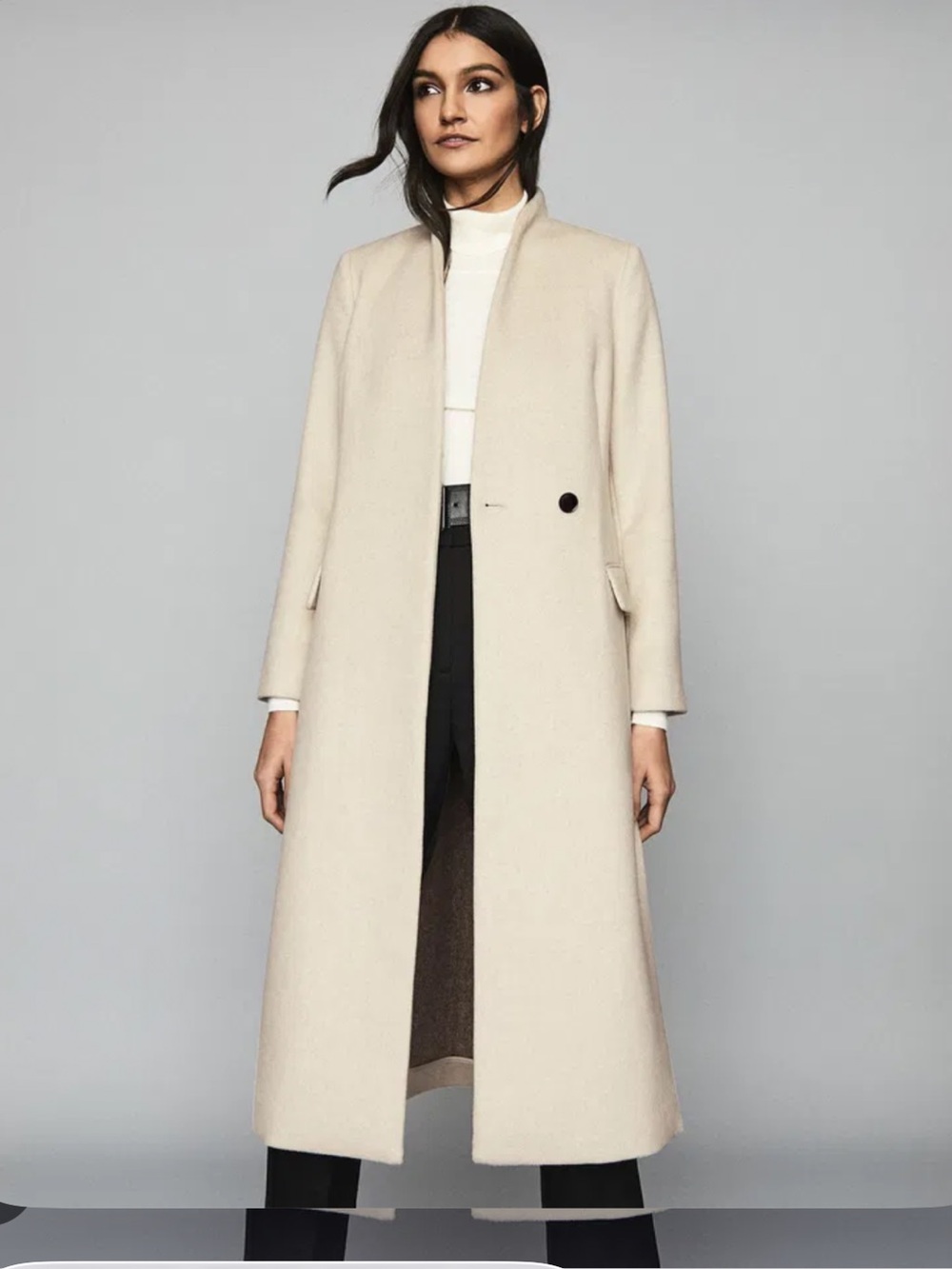 Reiss Cream Long Wool willow Coat